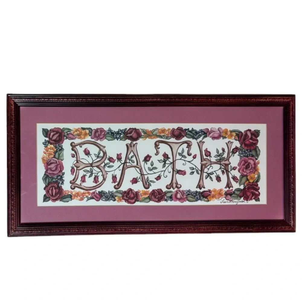 Vintage Picture Frame Bath Hand Painted Signed Art Wood Luxury Bathroom Wall Art